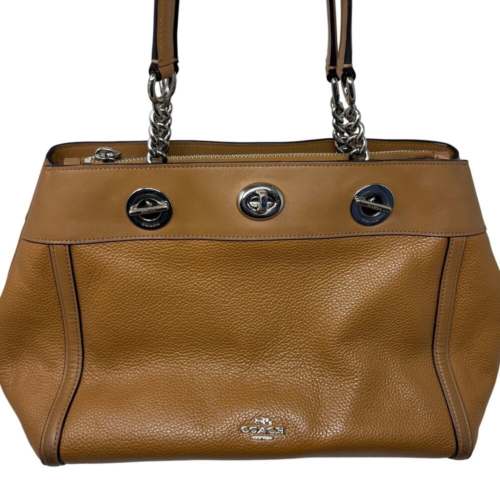Coach Turnlock Edie Bag Tan Silver Hobo Pebble Leather DIY Handles